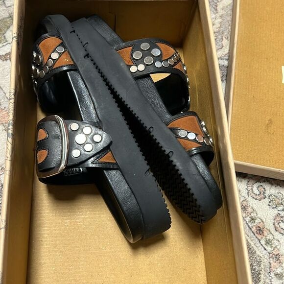 Free People Revelry Studded Slide Sandal in Black/Tan - Picture 3 of 8